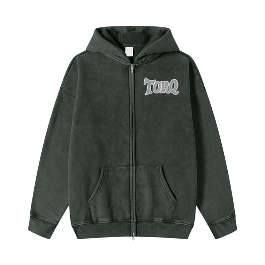 Snow Washed Zip-Through Fleece Hoodie